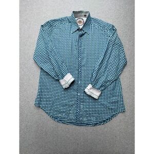 Robert Graham Shirt Mens Large‎ Blue Check Embroidered Flip Cuff Luxury Preppy